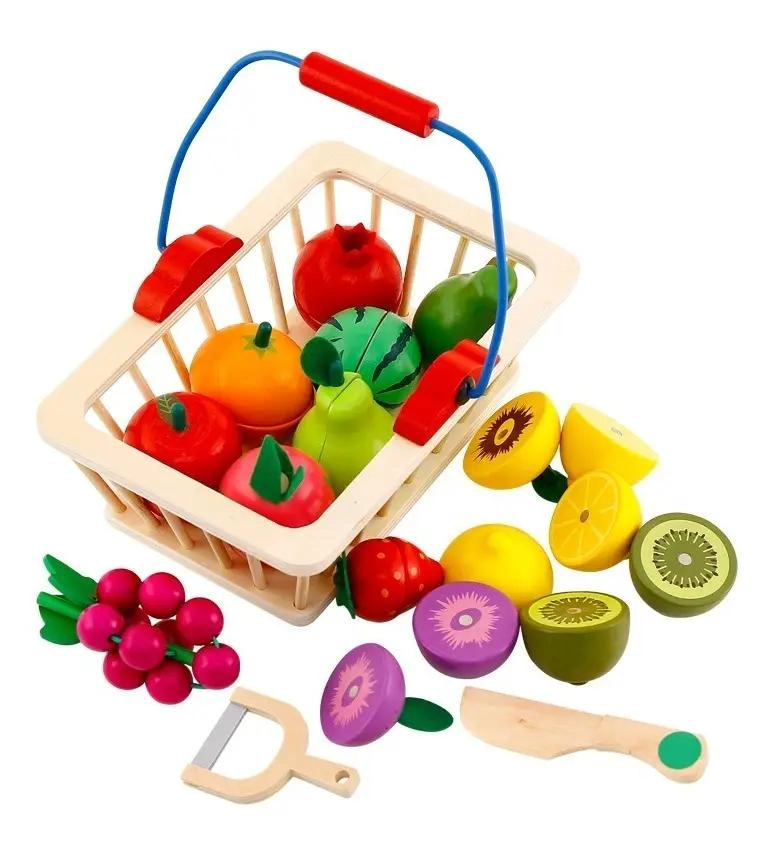 CANASTO DIDACTICO DE MADERA CON IMAN FRUTAS Y VERDURAS - 1
