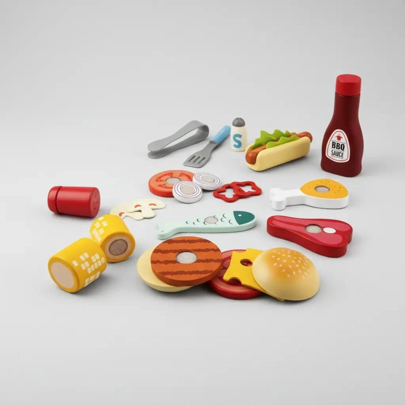 JUEGO DE CORTA CARNE DE MADERA CON 25 PIEZAS Y IMAN - 1