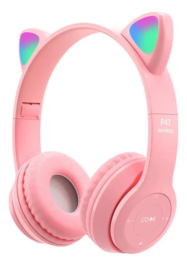AUDIFONOS INALAMBRICOS D47 CON LUZ LED ROSA - 1