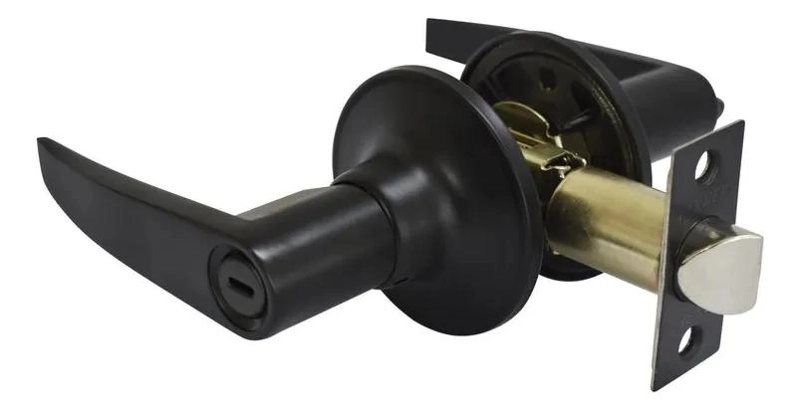 CERRADURA DE MANIJA PARA BAÑO CON SEGURO INTERIOR NEGRA - 1