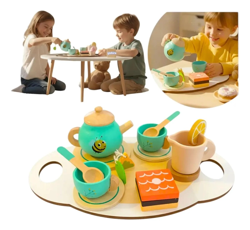 SET DE TE  DE MADERA CON BANDEJA PARA JUEGO - 2