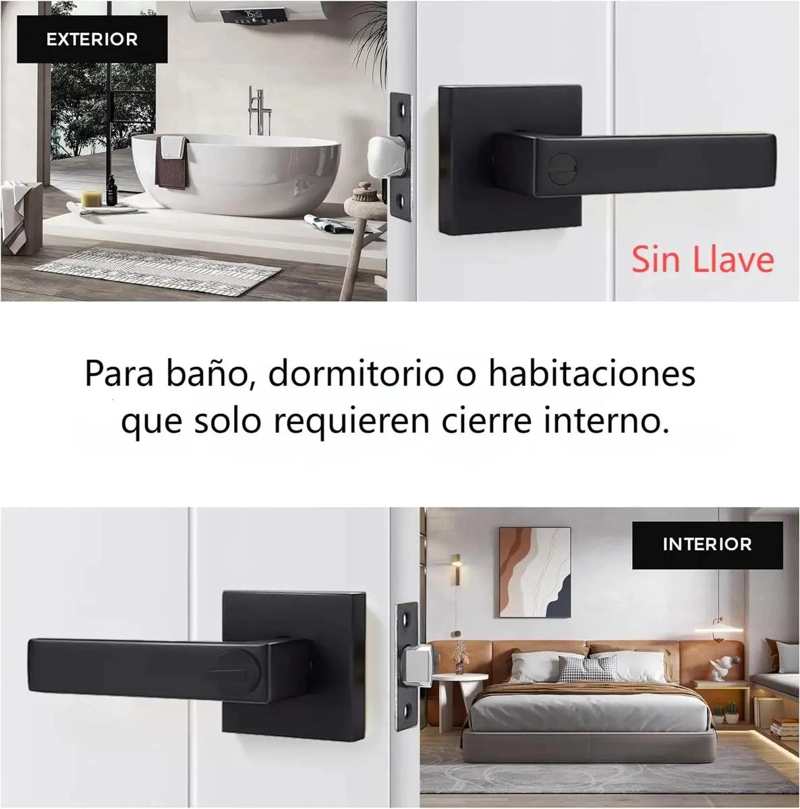 CERRADURA TUBULAR PARA BAÑO CON MANILLA Y CHAPA CUADRADA - 3