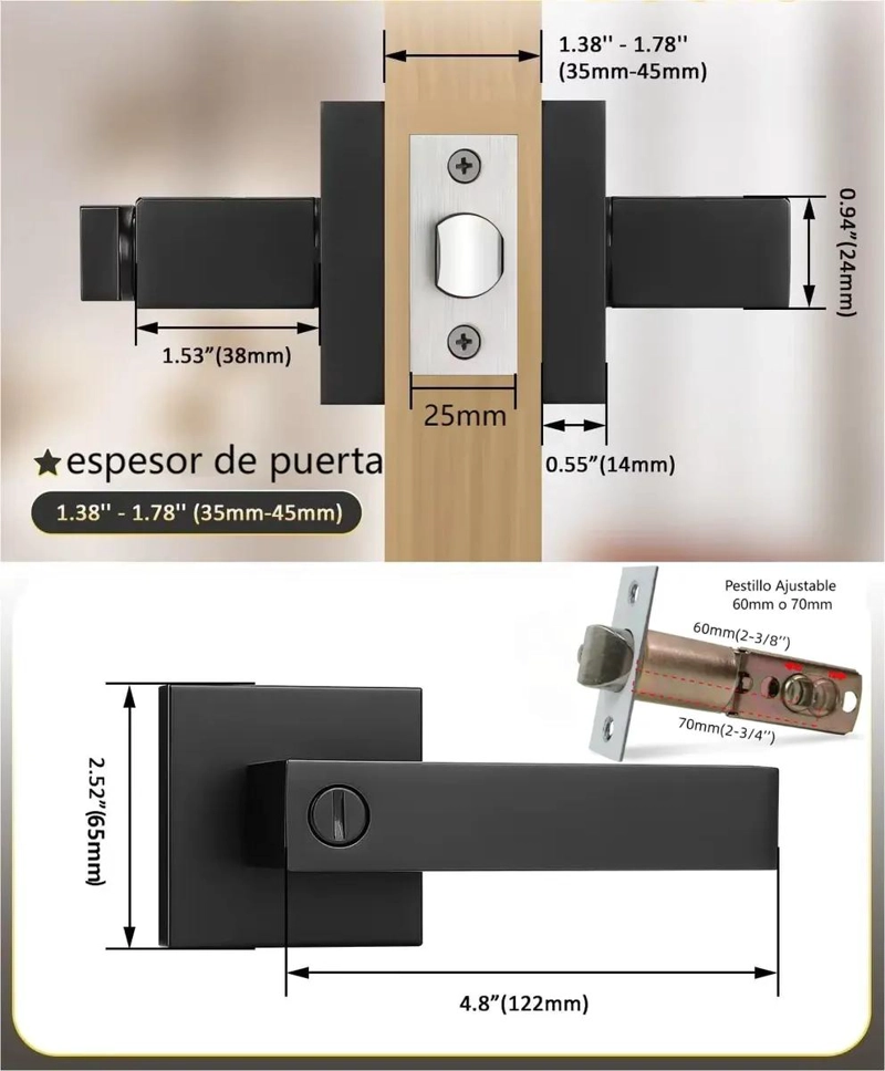 CERRADURA TUBULAR PARA BAÑO CON MANILLA Y CHAPA CUADRADA - 5