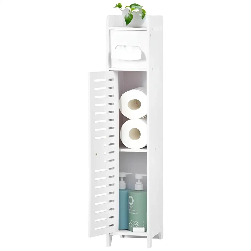 MUEBLE ORGANIZADOR DELGADO PARA BAÑO CON PORTA PAPEL - 1