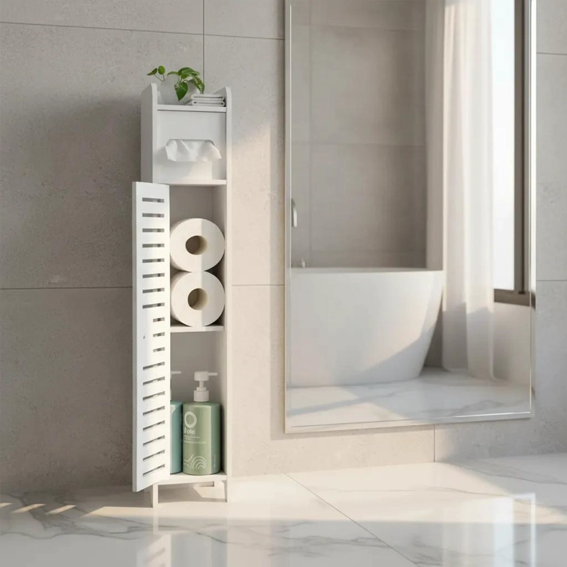 MUEBLE ORGANIZADOR DELGADO PARA BAÑO CON PORTA PAPEL - 5