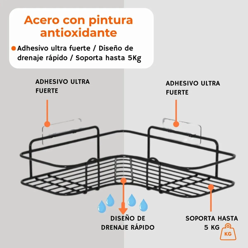 ORGANIZADOR DE DUCHA PARA ESQUINA CON ADHESIVO TRANSPAR - 5