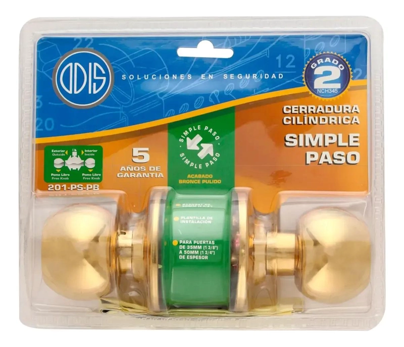 CERRADURA CILINDRICA SIMPLE PASO BRONCE PULIDO - 2