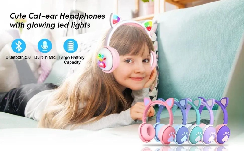 AUDIFONOS BLUETOOTH INALAMBRICOS CON DISEÑO DE GATO Y LUCES - 4