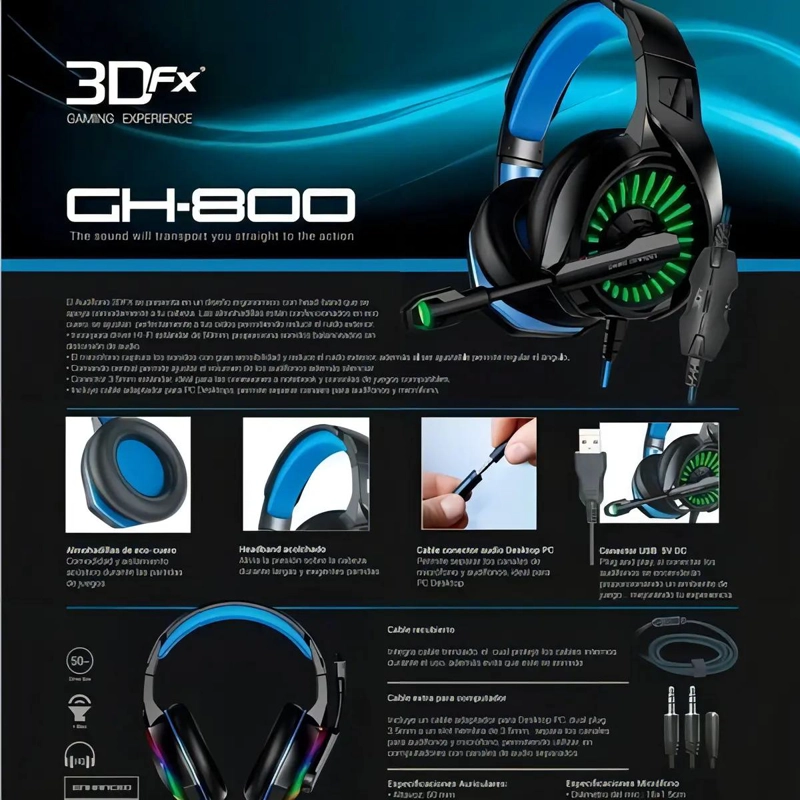 AUDIFONOS GAMER OVER-EAR CON MICROFONO Y LUZ LED - 2