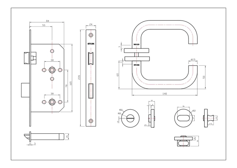KIT CERRADURA EMBUTIR BAÑO SEGURIDAD RANURA EMERGENCIA - 5