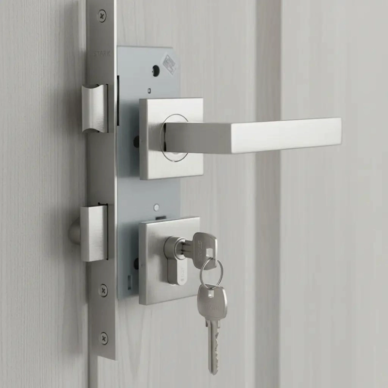 CERRADURA DE EMBUTIR PARA PUERTA CON MANILLAS EN ACERO - 3