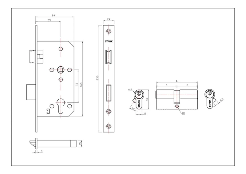 KIT CERRADURA EMBUTIR PARA OFICINA Y COCINA CON LLAVE DUO - 5