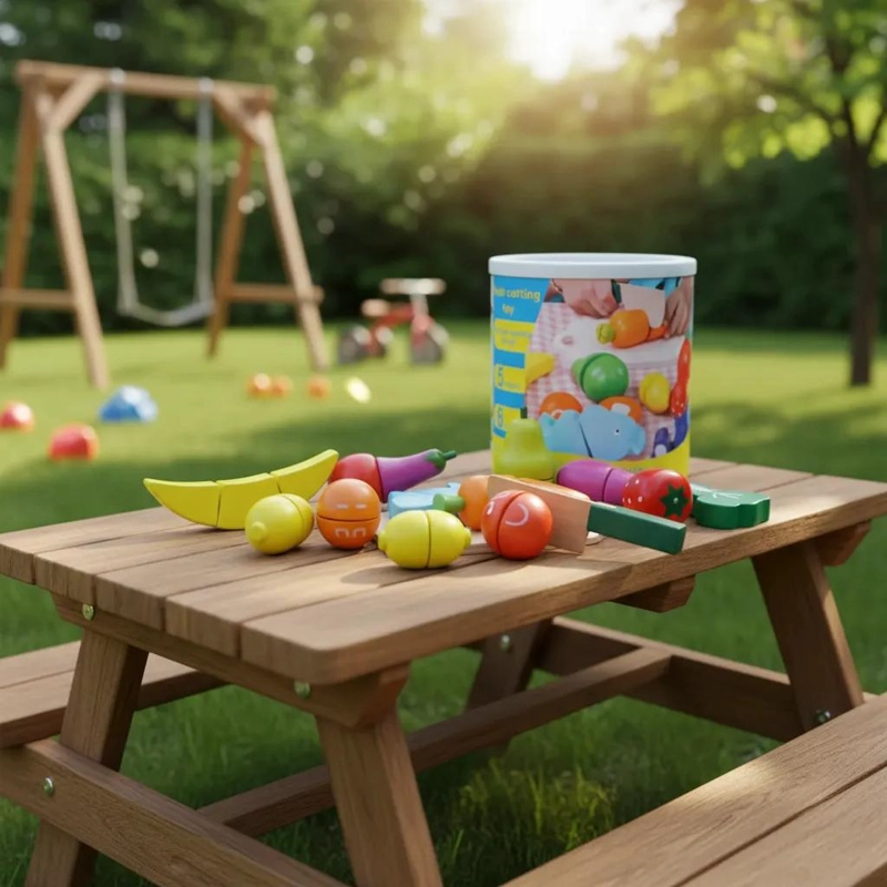 JUEGO DE TOBO PARA CORTAR FRUTAS Y VERDURAS DE MADERA CON - 1