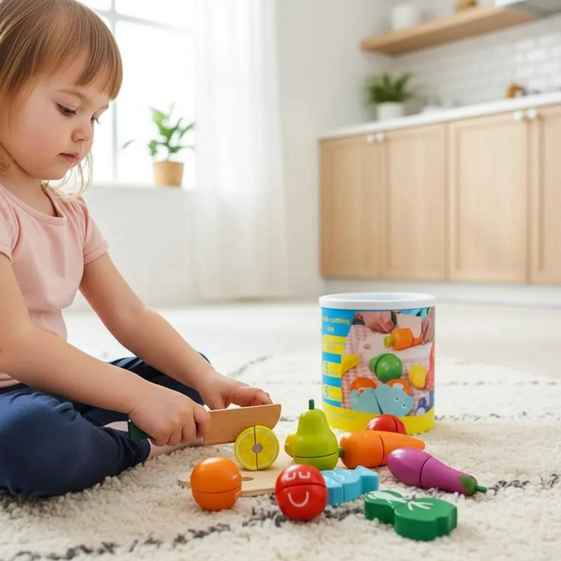 JUEGO DE TOBO PARA CORTAR FRUTAS Y VERDURAS DE MADERA CON - 2