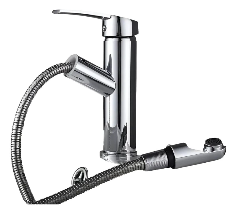 LLAVE PARA LAVAMANOS CON MANGO EXTRAIBLE CROMADO - 1