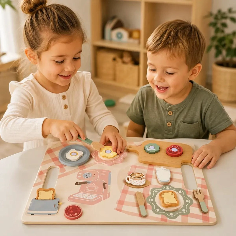 JUEGO DE MADERA PARA NIÑOS CON ACCESORIOS DE DESAYUNO - 1
