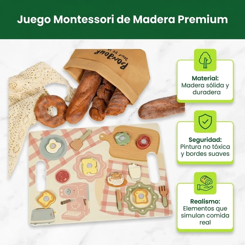 JUEGO DE MADERA PARA NIÑOS CON ACCESORIOS DE DESAYUNO - 3