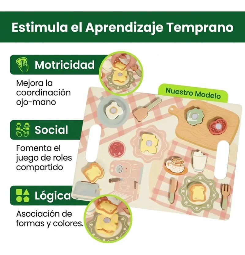 JUEGO DE MADERA PARA NIÑOS CON ACCESORIOS DE DESAYUNO - 4