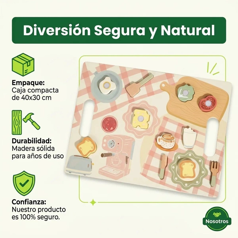 JUEGO DE MADERA PARA NIÑOS CON ACCESORIOS DE DESAYUNO - 5
