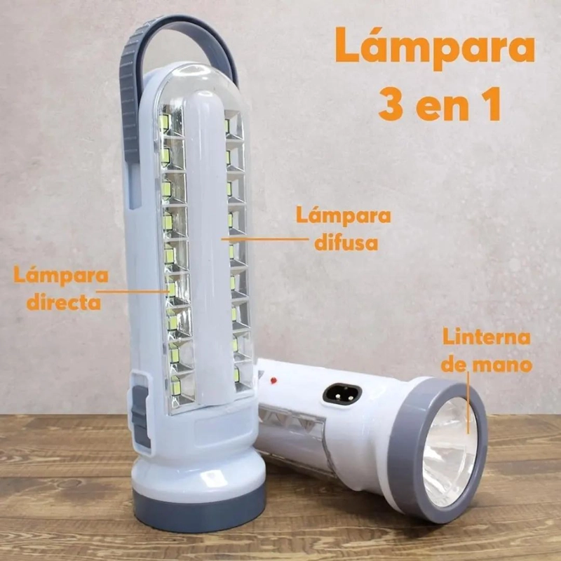 PACK 2 LAMPARAS DE EMERGENCIA 3 EN 1 CON LUZ LED Y CARGA - 5