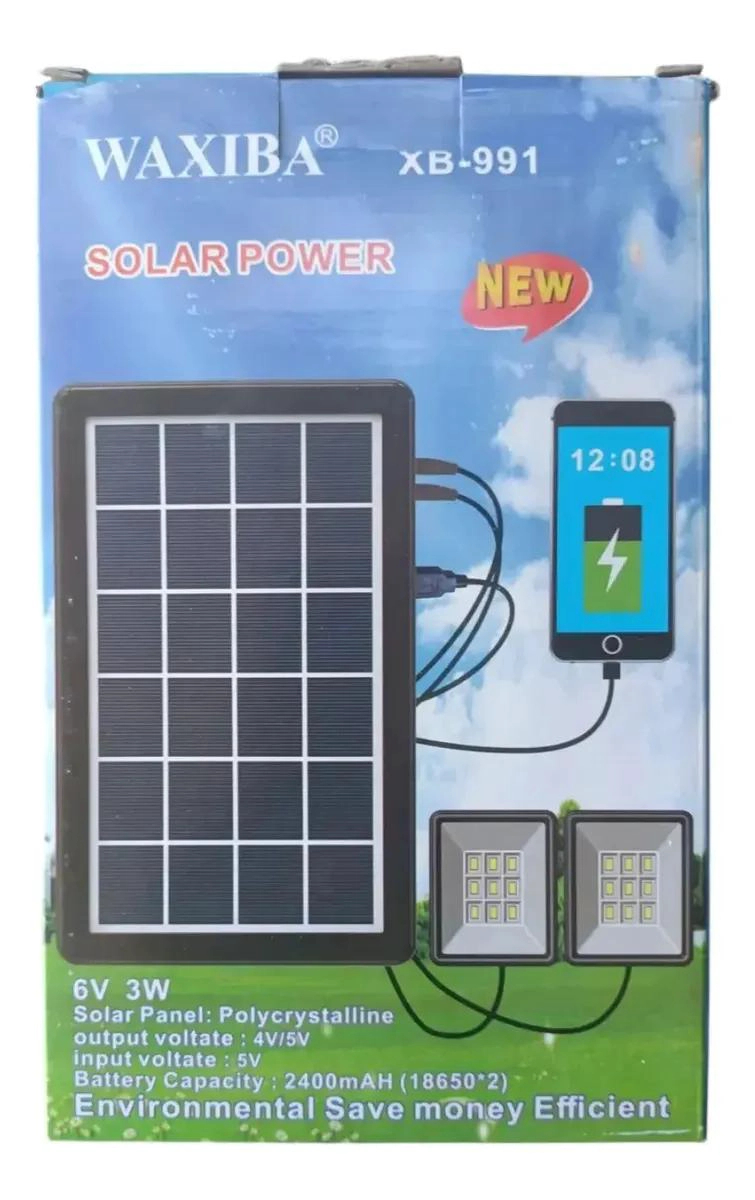 KIT SOLAR PORTATIL CON CARGADOR Y 2 FOCOS 6V 3W - 3