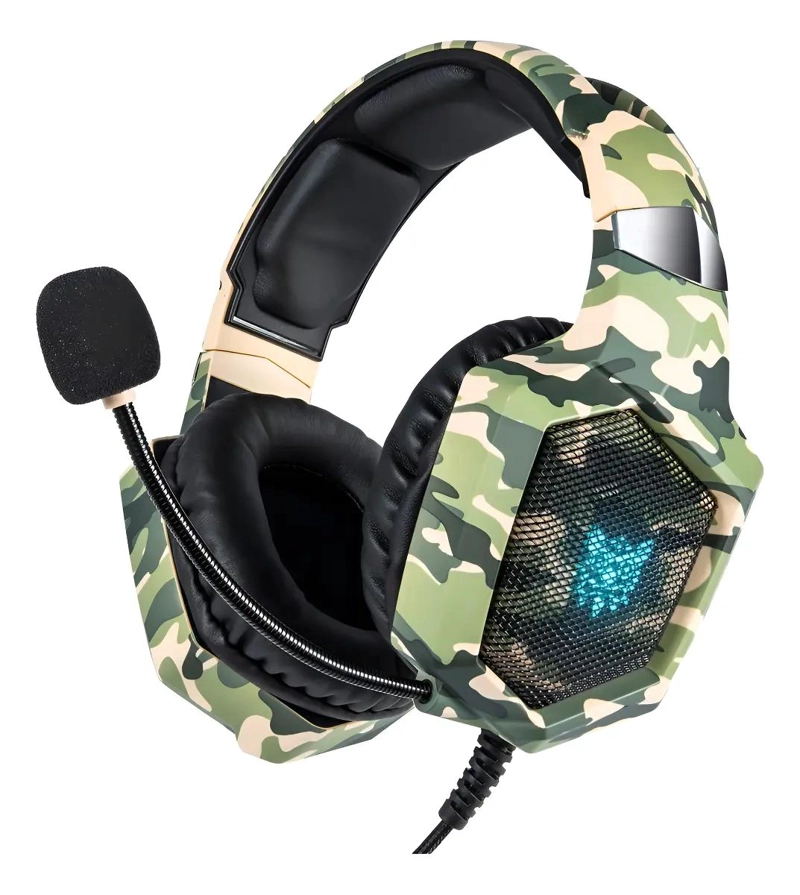 AURICULARES GAMER K8 CAMUFLAJE VERDE CON LUZ LED - 1