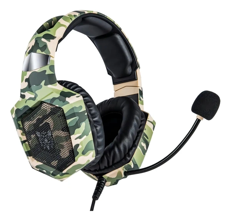AURICULARES GAMER K8 CAMUFLAJE VERDE CON LUZ LED - 4