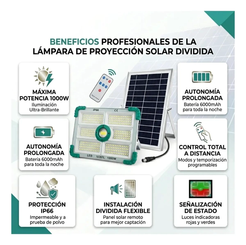 FOCO REFLECTOR SOLAR LED 1000W IP66 CON CONTROL REMOTO - 2
