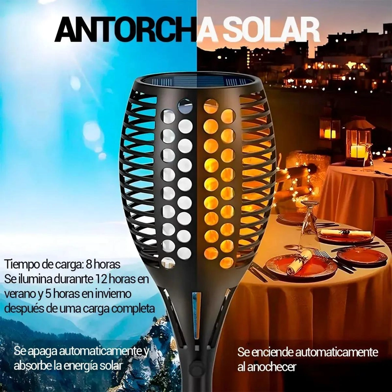 PACK 8 LAMPARAS SOLARES ANTORCHAS LED PARA JARDIN - 5
