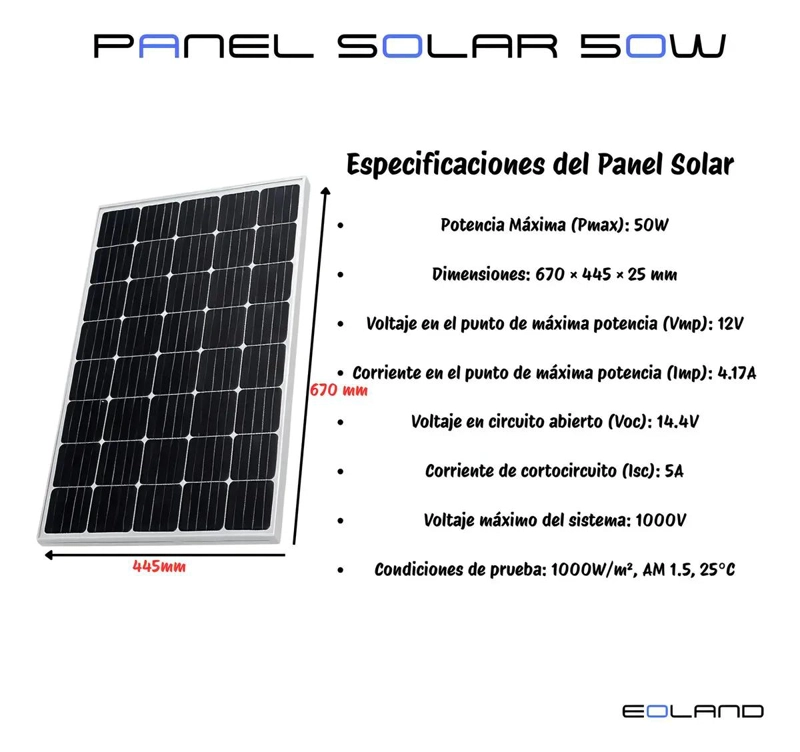 PANEL SOLAR MONOCRISTALINO 50W AZUL MARINO PACK 2 - 3