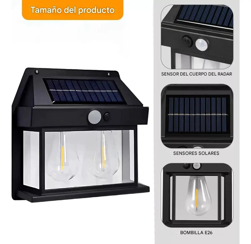 APLIQUE SOLAR IMPERMEABLE CON SENSOR Y 2 LEDS VINTAGE - 2
