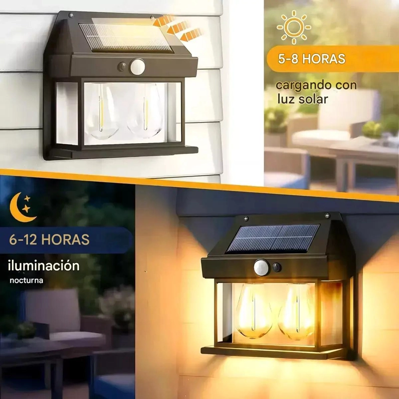 APLIQUE SOLAR IMPERMEABLE CON SENSOR Y 2 LEDS VINTAGE - 3