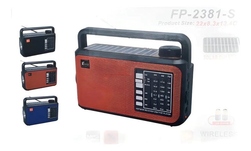 RADIO SOLAR PORTATIL AM/FM BLUETOOTH CON LINTERNA ROJA - 1