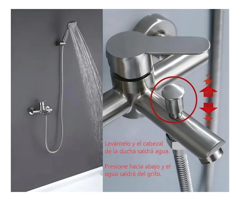 MONOMANDO PARA TINA Y DUCHA ACERO INOXIDABLE 304 SATINADO - 3