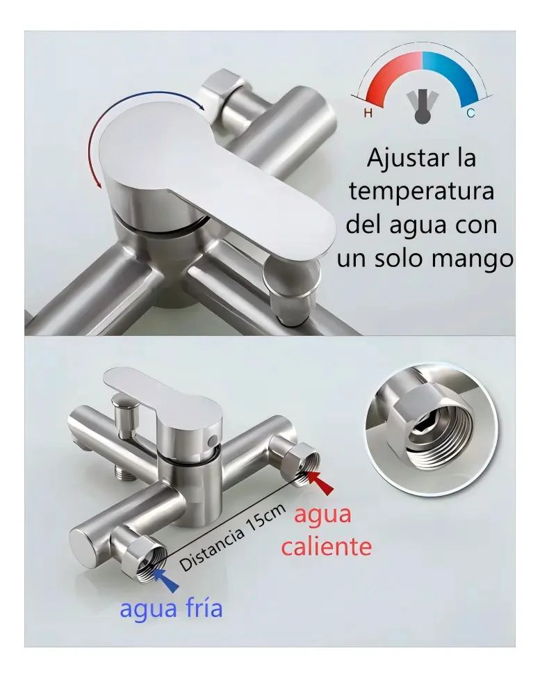 MONOMANDO PARA TINA Y DUCHA ACERO INOXIDABLE 304 SATINADO - 4