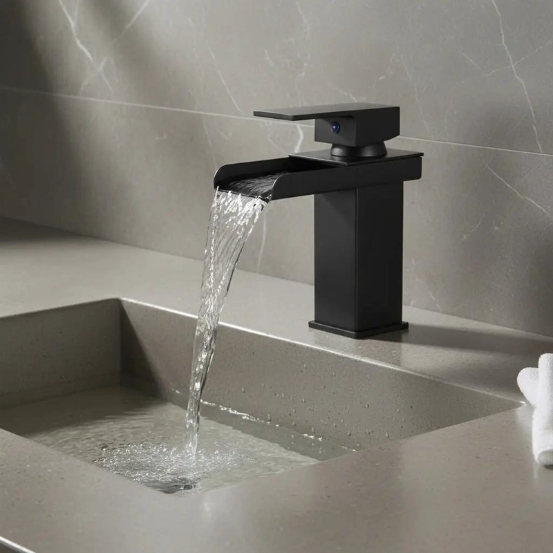 LLAVE MONOMANDO LAVAMANOS CASCADA NEGRO MATE - 4