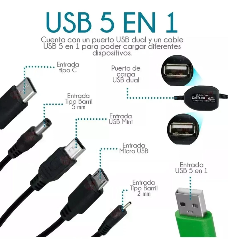 PANEL SOLAR MULTIFUNCIONAL 12W CON CARGA USB - 4