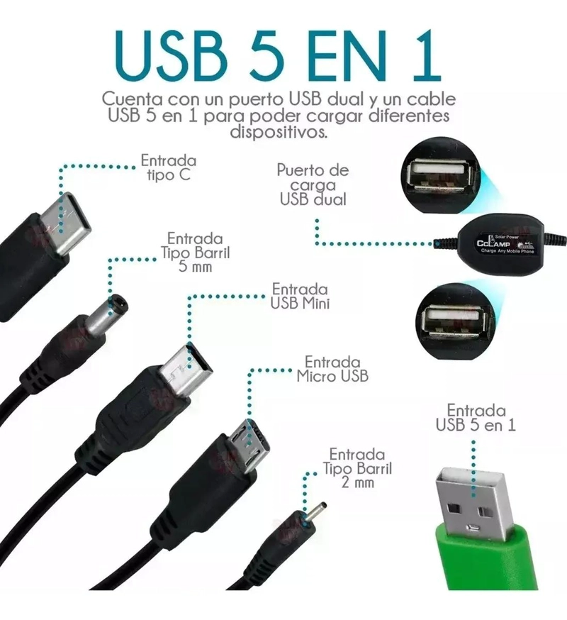 PANEL SOLAR PORTATIL 12W CON CARGA USB MULTIFUNCIONAL - 2