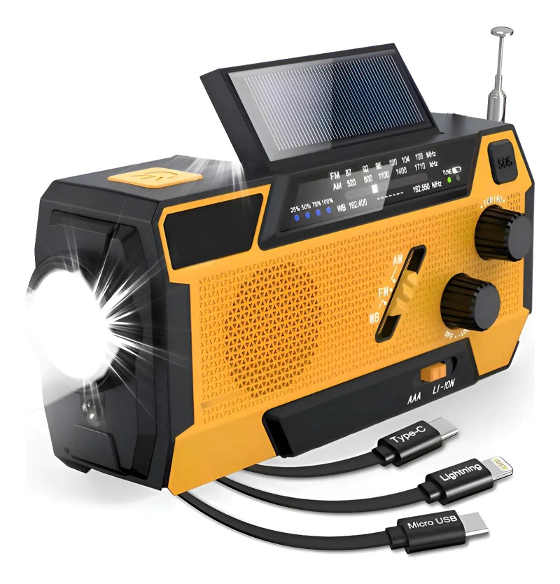 RADIO DE EMERGENCIA CON DINAMO, SOLAR Y POWER BANK 4000MA - 1