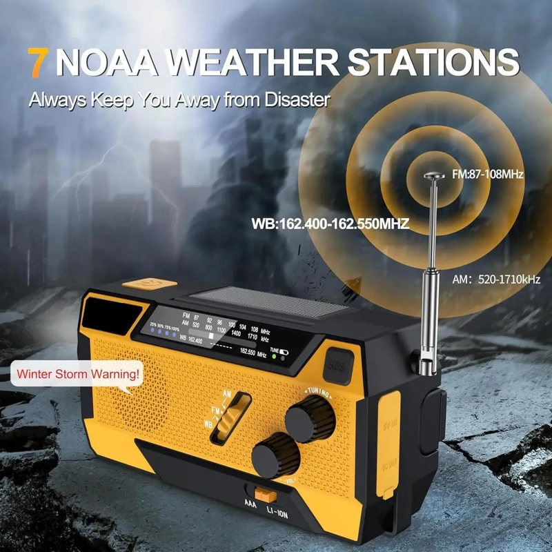 RADIO DE EMERGENCIA CON DINAMO, SOLAR Y POWER BANK 4000MA - 3