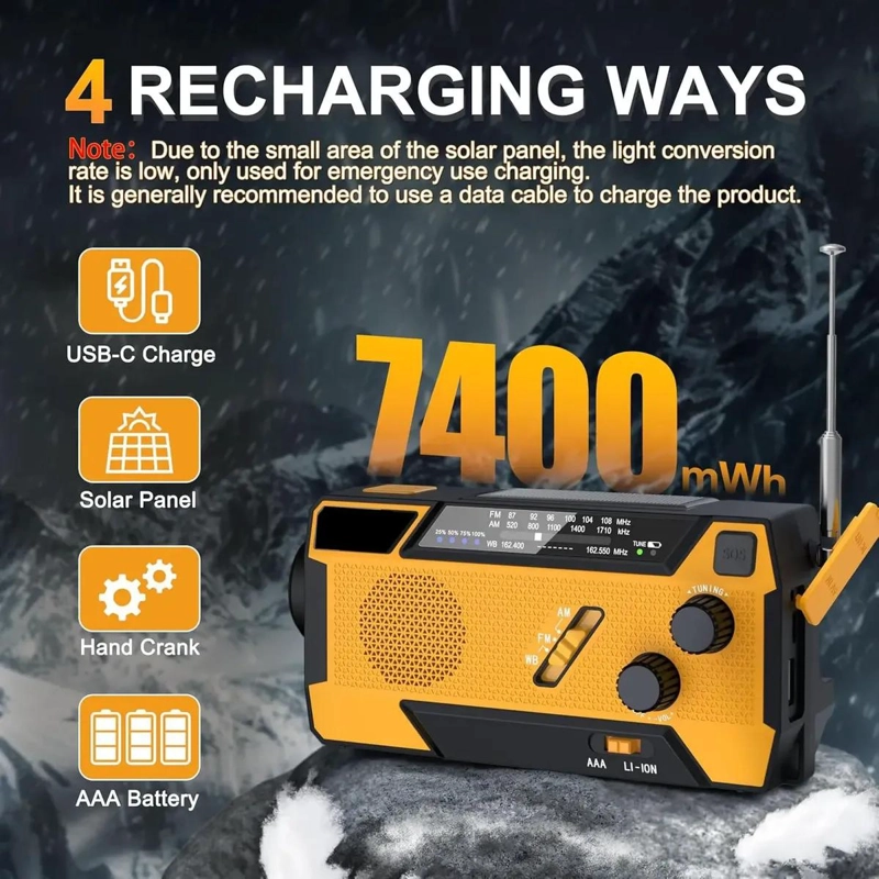 RADIO DE EMERGENCIA CON DINAMO, SOLAR Y POWER BANK 4000MA - 5