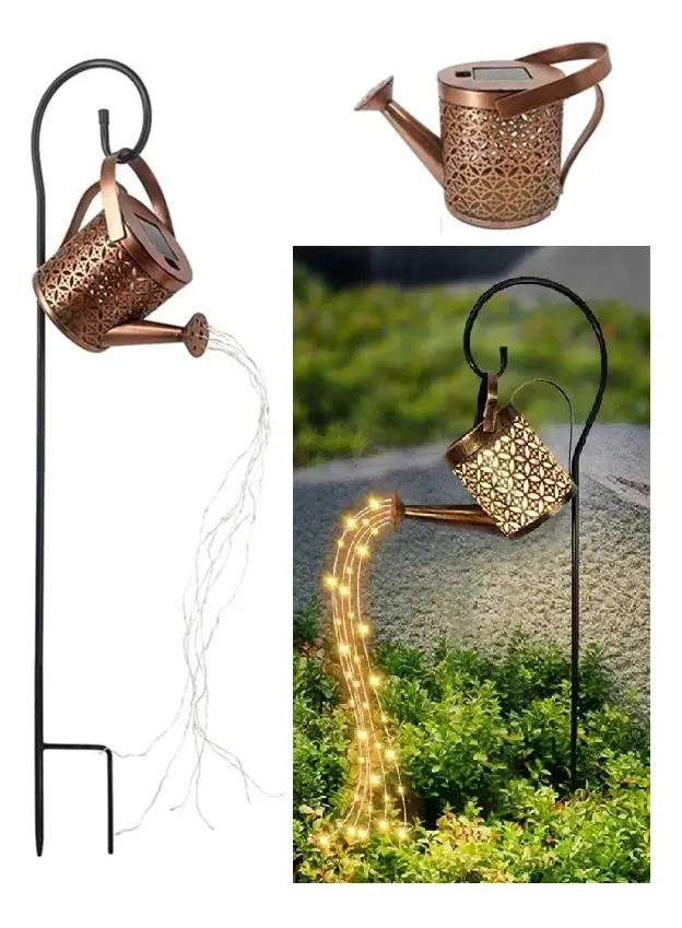 PACK 2 REGADERAS DE COBRE CON LUZ SOLAR LED CALIDA - 1