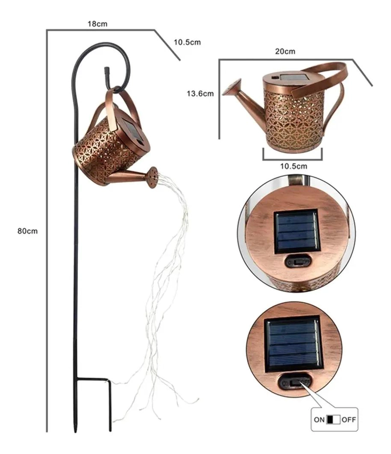 PACK 2 REGADERAS DE COBRE CON LUZ SOLAR LED CALIDA - 3