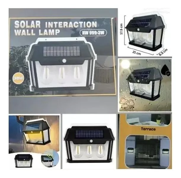 FAROL APLIQUE SOLAR LED CON 3 AMPOLLETAS IMPERMEABLE IP65 - 3