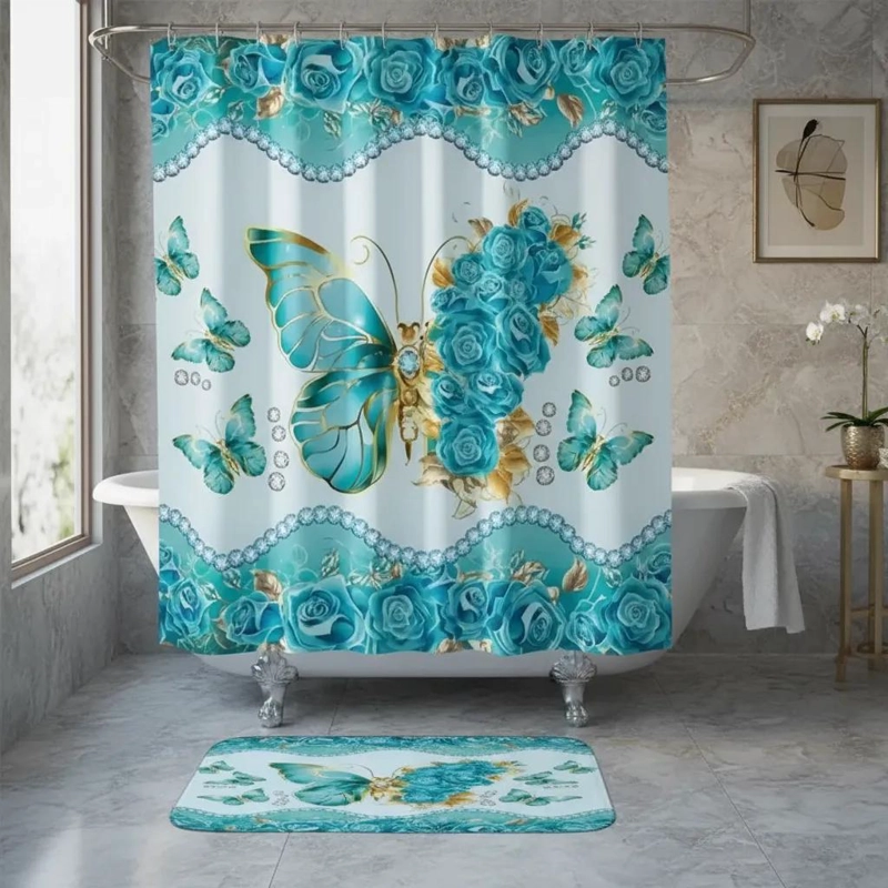 SET DE BAÑO 4 PIEZAS CON CORTINA Y ALFOMBRAS - 2