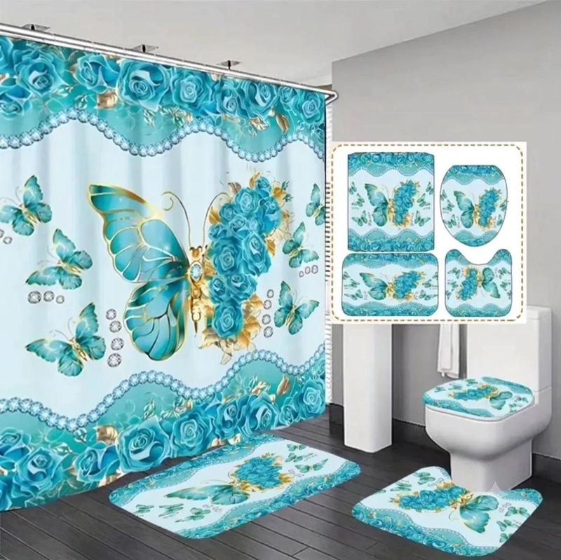 SET DE BAÑO 4 PIEZAS CON CORTINA Y ALFOMBRAS - 3