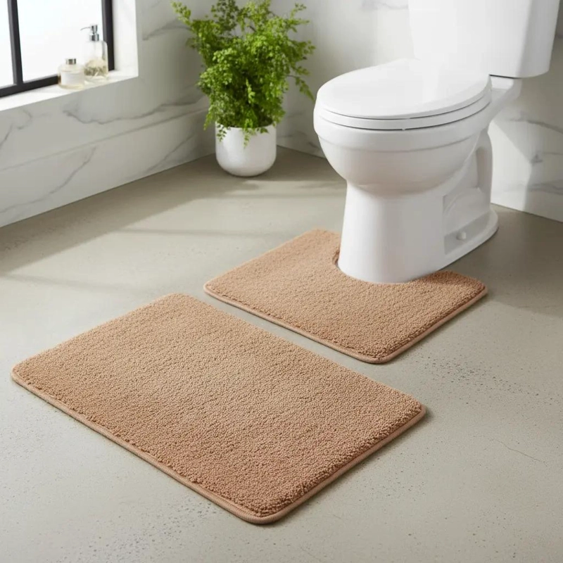 PISO ALFOMBRA BAÑO ENGOMADO 2 PIEZAS MICROFIBRA - 1