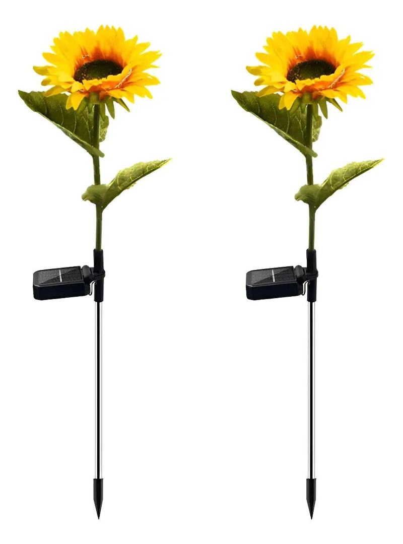 PACK 2 ESTACAS SOLARES CON LUZ CALIDA EN FORMA DE GIRASOL - 1