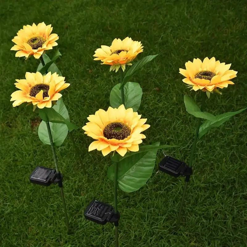 PACK 2 ESTACAS SOLARES CON LUZ CALIDA EN FORMA DE GIRASOL - 2