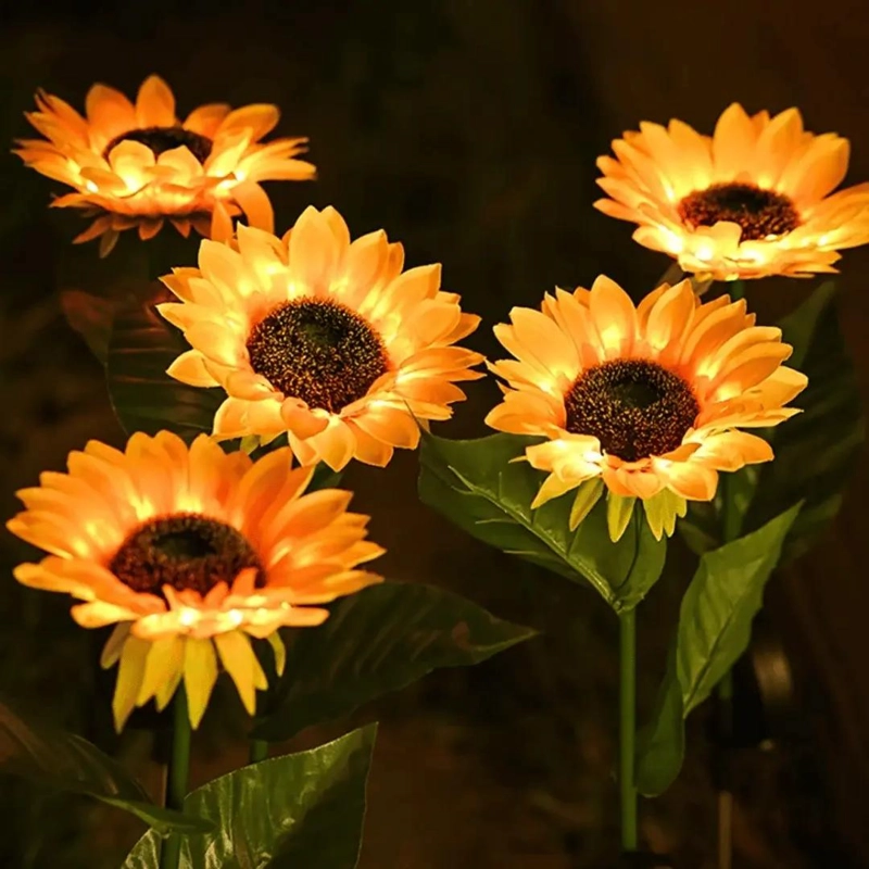 PACK 2 ESTACAS SOLARES CON LUZ CALIDA EN FORMA DE GIRASOL - 3